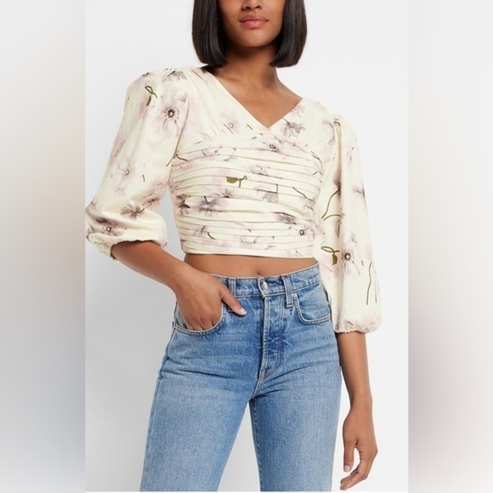 Floral print linen blend ruched top Size XL NWT